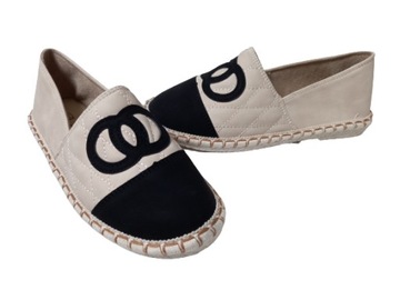 BEŻOWE ESPADRYLE -42- PIKOWANE MOKASYNKI LOGO COCO
