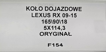 KOLO DOJEZDOVÉ LEXUS RX 09-15 165/90/18 5 X 114,3