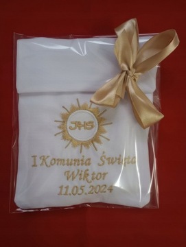 Мешочек для причастия Орнамент IHS 2024 с именем ребенка Gold Embroidery Host