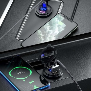 Автомобильное зарядное устройство USB QC 3.0 USB-C C PD Вольтметр прикуривателя