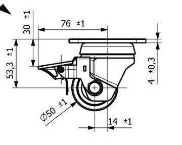 Koła fi 50 mm czarne 4 szt mocowanie na płytkę wytrzymałość zestawu 1200kg