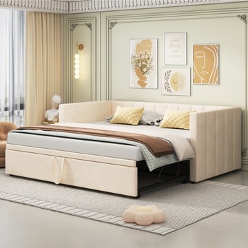 SOFA ROZKŁADANA TAPICEROWANA 90/180*200 CM, AKSAMITNY BEŻ