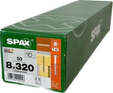 Wkręty uniwersalne do drewna 8 x 320mm SPAX WIROX BIT T-40 stożek 50szt