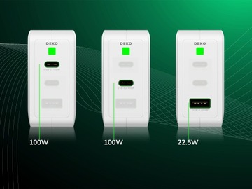 БЫСТРОЕ ЗАРЯДНОЕ УСТРОЙСТВО USB C УНИВЕРСАЛЬНОЕ 3x USB 100 Вт ТИП C + КАБЕЛЬ USB C 100 Вт