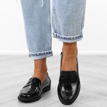 Туфли женские черные, мокасины лаковые LP662, размер 38