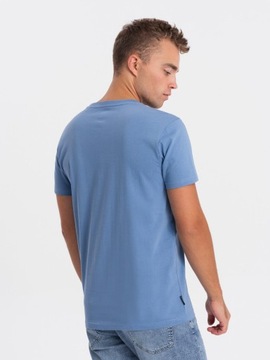 Męska bawełniana koszulka dekolt w serek BASIC niebieska V5 OM-TSBS-0145 L