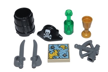 LEGO PIRATES AKCESORIA MAPA BECZKA KAPELUSZ SZABLA BUTELKA KIELICH...NOWE