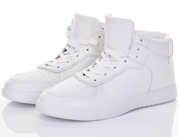 KULTOWE BUTY SPORTOWE MĘSKIE ZA KOSTKĘ WYSOKIE SNEAKERSY BIAŁE