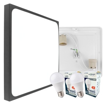 Plafon sufitowy Kwadratowy + 2x E27 Żarówka LED 10W Neutralne Czarny Natynk