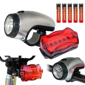 OŚWIETLENIE ROWEROWE PRZÓD TYŁ LAMPKA DO ROWERU 5+5LED + 5 BATERII GRATIS