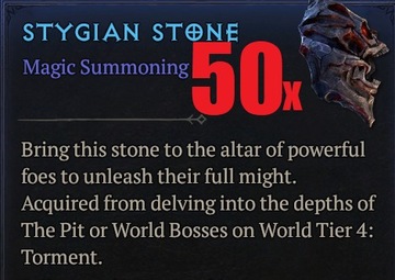 50x Stygian Stone Styksowy Kamień Torment Andariel Duriel Diablo 4 SEZON 4