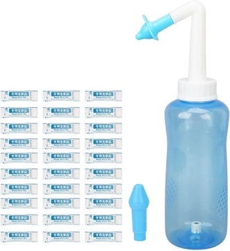 Douche do Nosa z Solą 500ml, Neti Pot do Płukania Nosa 30 X Sól do Płukania