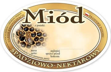 ETYKIETY OWALNE 100szt miód SPADZIOWO - NEKTAROWY