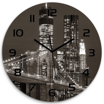 Cichy szklany zegar Manhattan Nowy Jork fi 60 cm