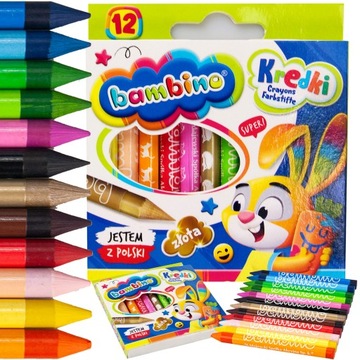 BAMBINO KREDKI ŚWIECOWE 12 KOLOR GLINKA KAOLINOWA