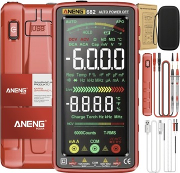 MIERNIK UNIWERSALNY DOTYKOWY EKRAN LCD ANENG 683 TOUCH ETUI BATERIA 1200mAh
