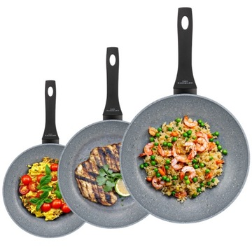 PATELNIA ZESTAW PATELNII GRANITOWYCH 20/24/28 CM z POWŁOKĄ GREBLON 3el