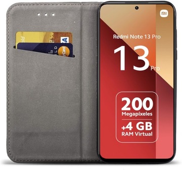 Etui do Xiaomi Redmi Note 13 Pro 4G SMART MAGNET BOOK CASE Z KLAPKĄ + SZKŁO