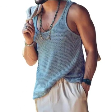 Men Summer Vest Sleeveless Solid Color Simple Styl