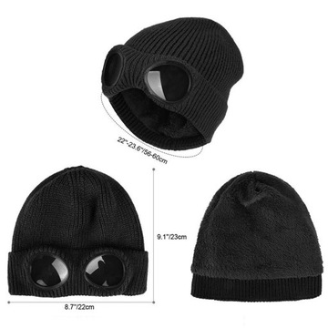 Модные зимние теплые мягкие вязаные шапки с очками.