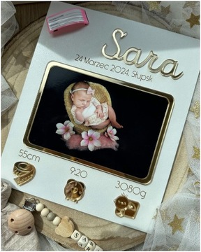 3D ИДЕНТИФИКАЦИЯ РЕБЕНКА рамка, золото, ПОДАРОК, День Рождения, КРЕЩЕНИЕ, ГРАВИРОВКА