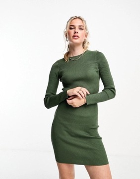 New Look NG7 tns klasyczna prążkowana zielona sukienka długi rękaw XL