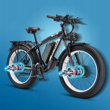 Электрический велосипед 48 В 2000 Вт 23 Ач 55 км/ч с двумя двигателями 26 дюймов * 4,0 толстая шина