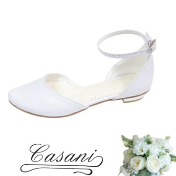 Buty ślubne casani płaski obcas 38 białe baleriny