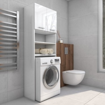 ШКАФ В ВАННОЙ НАД СТИРАЛЬНОЙ МАШИНОЙ, СТОЙКА, ПОЛКА, БЕЛЫЙ БЛЕСК