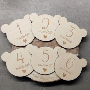 ДЕРЕВЯННЫЕ ТАРЕЛКИ С МЕСЯЦАМИ ДЛЯ ДЕТСКИХ ФОТОГРАФИЙ МИШКА ТЕДДИ ГОЛОВКА МЕДВЕДЯ