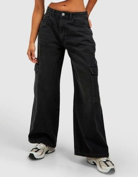 Boohoo hjf szerokie czarne nogawki spodnie jeans M NG2