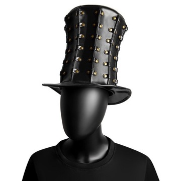 Nowoczesny kapelusz punkowy rekwizyty fotograficzne Butler kapelusze formalna sukienka PU czarny wysoki cylinder