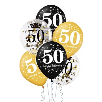 Eleganckie balony na 50 urodziny złote nadruk 6szt