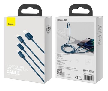 USB-кабель 3-в-1 | БАСЕУС | USB-C + Micro-USB + Lightning (Apple), 3,5 А