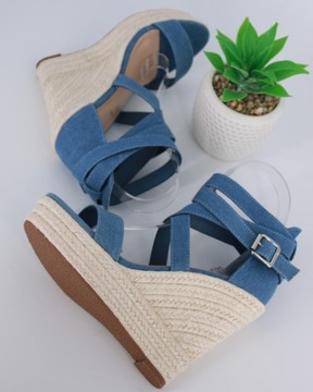 SANDAŁY NA KOTURNIE ESPADRYLE DAMSKIE ZAMSZOWE BUTY LETNIE BLUE JEANS 38