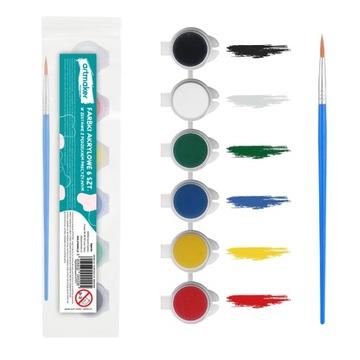 FARBY AKRYLOWE zestaw farb akrylowych 6szt do malowania farbki pędzelek