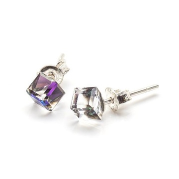 Srebrne 925 Kolczyki z kr. Swarovski Cube 4mm HEL