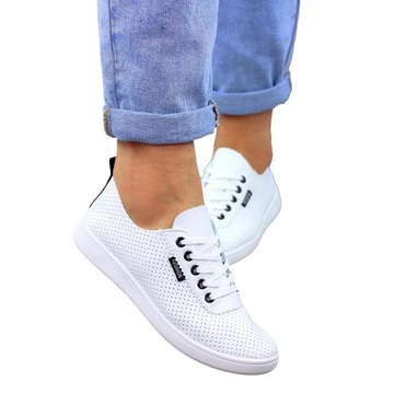 BIAŁE AŻUROWE TENISÓWKI TRAMPKI BUTY FASHION 41