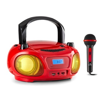 Boombox CD USB Zestaw do karaoke czerwony Radio FM Efekty świetlne