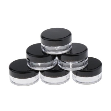 Opakowanie 50 szt. Okrągłych plastikowych słoików o gramaturze 5 gramów z pokrywkami do przechowywania czarnej wargi
