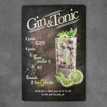 Tabliczka dekoracyjna metalowa GIN & TONIC