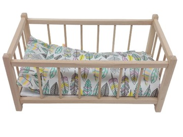 DREWNIANE ŁÓŻECZKO DLA LALEK LALKI + POŚCIEL 3 EL