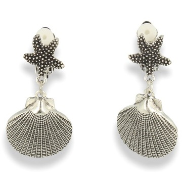 Klipsy do uszu wiszące muszelka srebrna