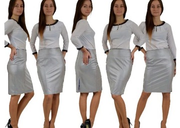 Гладкая юбка для карандашей Eco кожаная серая R.46