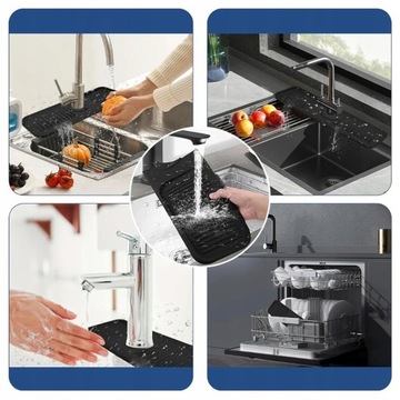 СИЛИКОНОВЫЙ КОВрик ДЛЯ РАКОВИНЫ, СЛИВНИК ПОД ЛЕНТУ, ЧЕРНЫЙ ЗАЩИТНЫЙ КОВРИК ДЛЯ КУХНИ