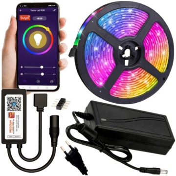 Taśma LED 5M RGB APLIKACJA MOBILNA SMART TUYA GOTOWY ZESTAW 230V