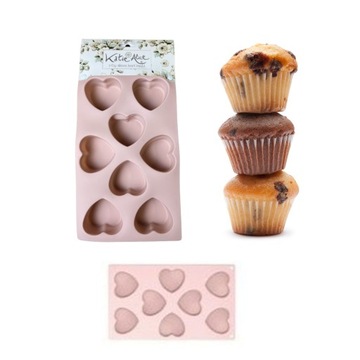 RÓŻOWA SILIKONOWA FORMA na babeczki MUFFINKI SERDUSZKA z silikonu pastelowa