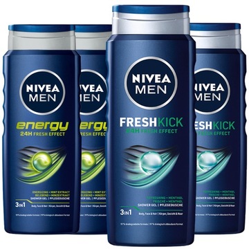 Żel pod prysznic NIVEA MEN Energy i Fresh Kick 4 x 500ml