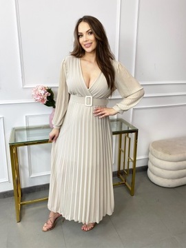 ПЛИССИРОВАННОЕ ПЛАТЬЕ МАКСИ С ПОЯСОМ ASMA БЕЖЕВЫЙ