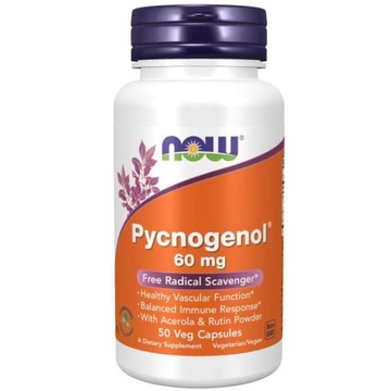 NOW PYCNOGENOL 60MG 50VCA ODPORNOŚĆ ANTYOKSYDANT KONCENTRACJA